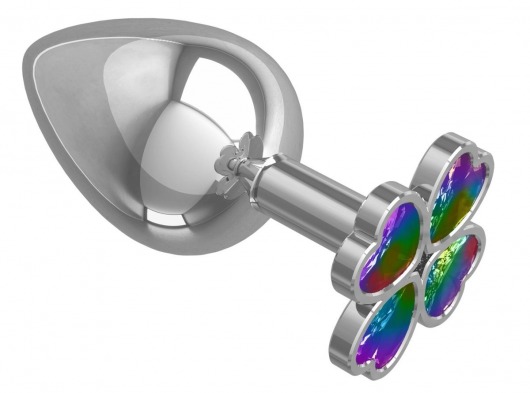 Серебристая анальная пробка-клевер с радужным кристаллом - 9,5 см. - Джага-Джага - купить с доставкой в Обнинске