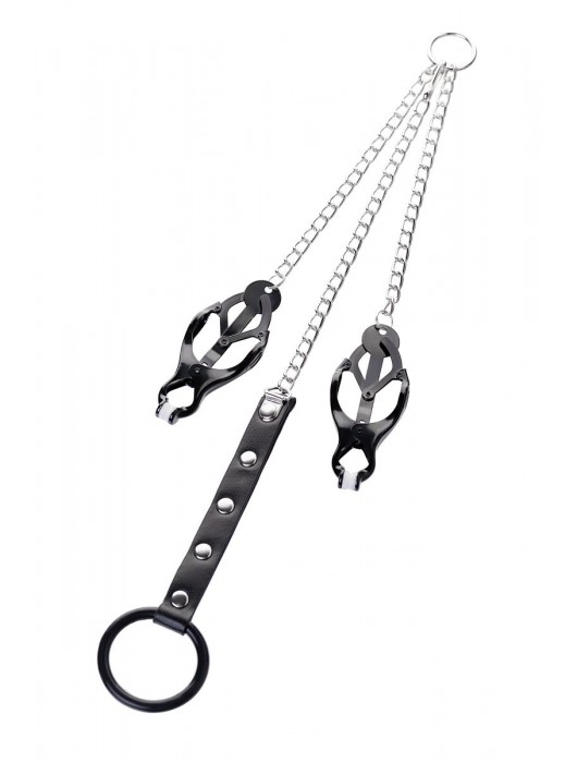 Черно-серебристые зажимы для сосков с кольцом для пениса TOYFA Metal - ToyFa - купить с доставкой в Обнинске