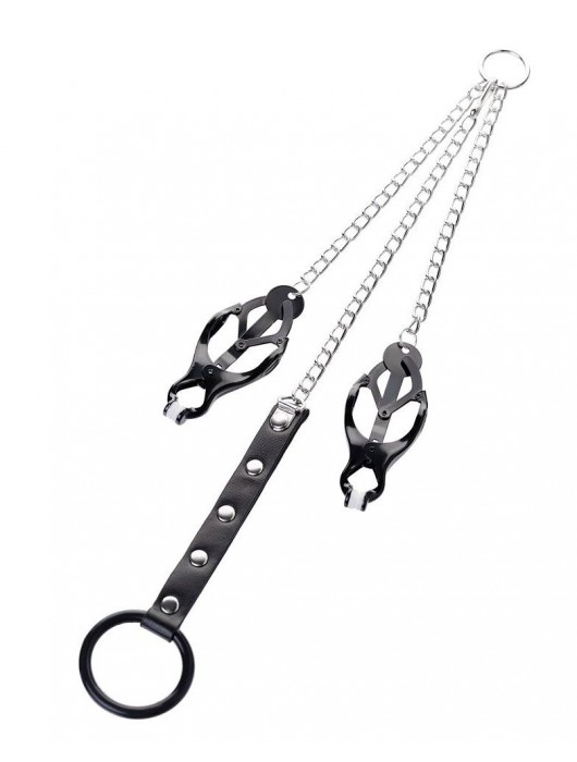 Черно-серебристые зажимы для сосков с кольцом для пениса TOYFA Metal - ToyFa - купить с доставкой в Обнинске